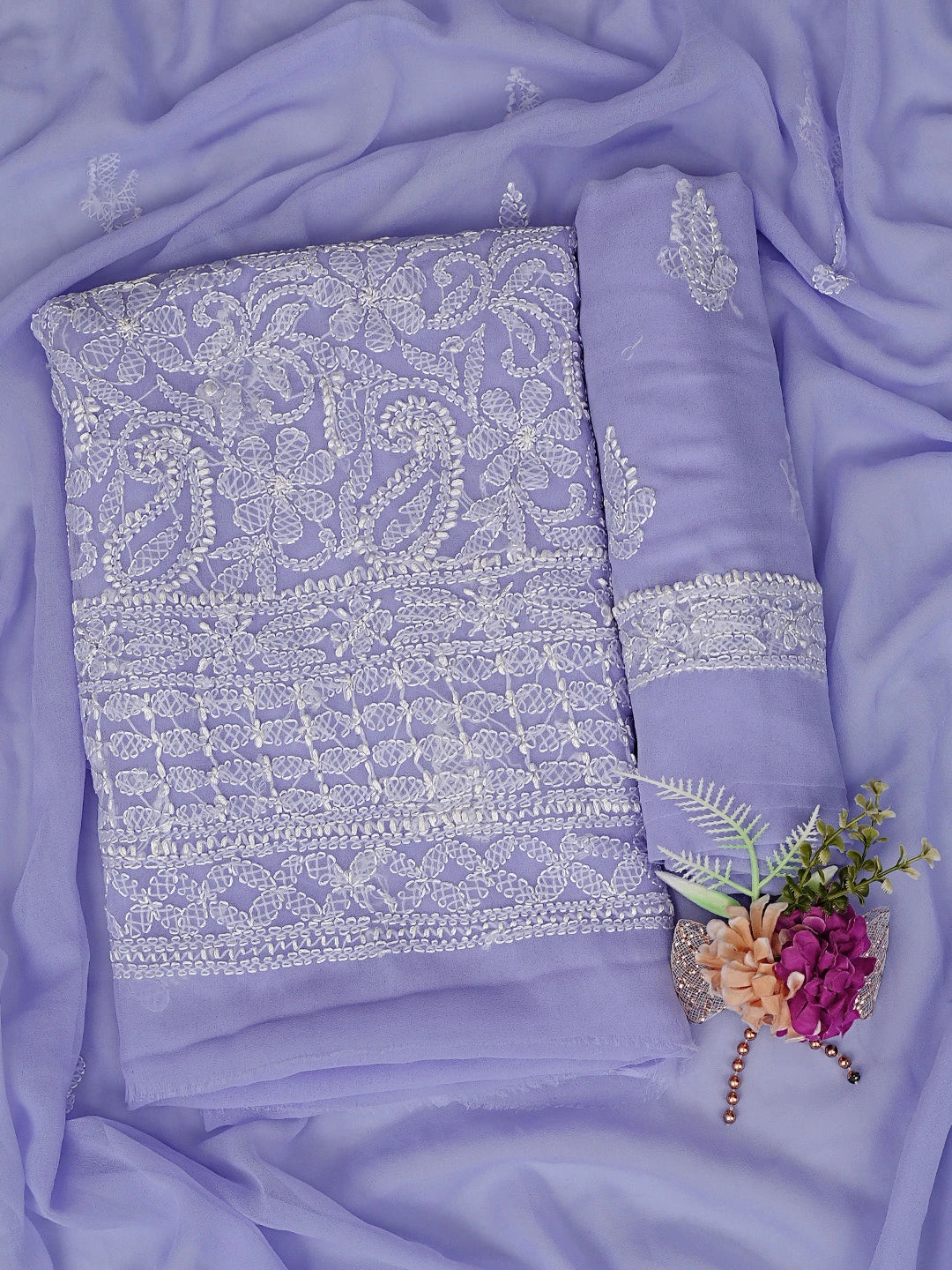 Ada Hand Embroidered Mauve Georgette Lucknowi Chikankari Unstitched Suit Piece 01A878887