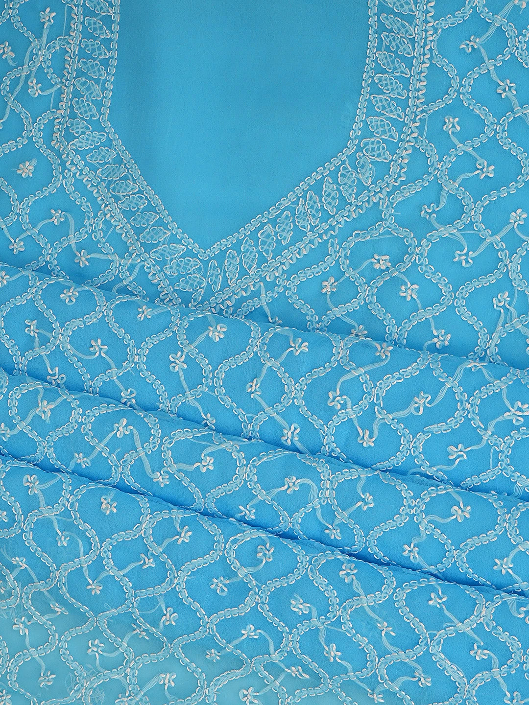 Ada Hand Embroidered Blue Georgette Lucknowi Chikankari Unstitched Suit Piece 01A879185