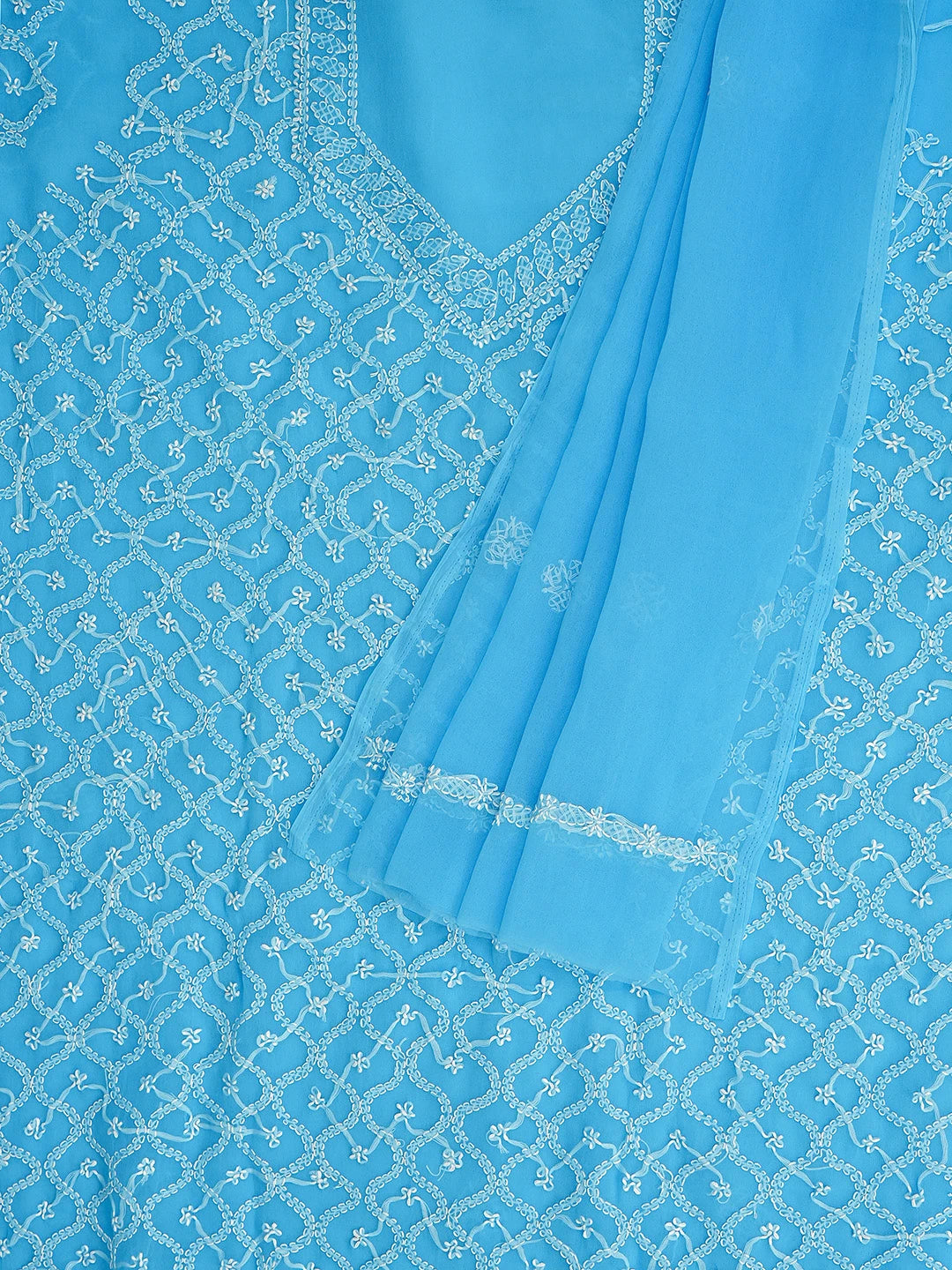 Ada Hand Embroidered Blue Georgette Lucknowi Chikankari Unstitched Suit Piece 01A879185