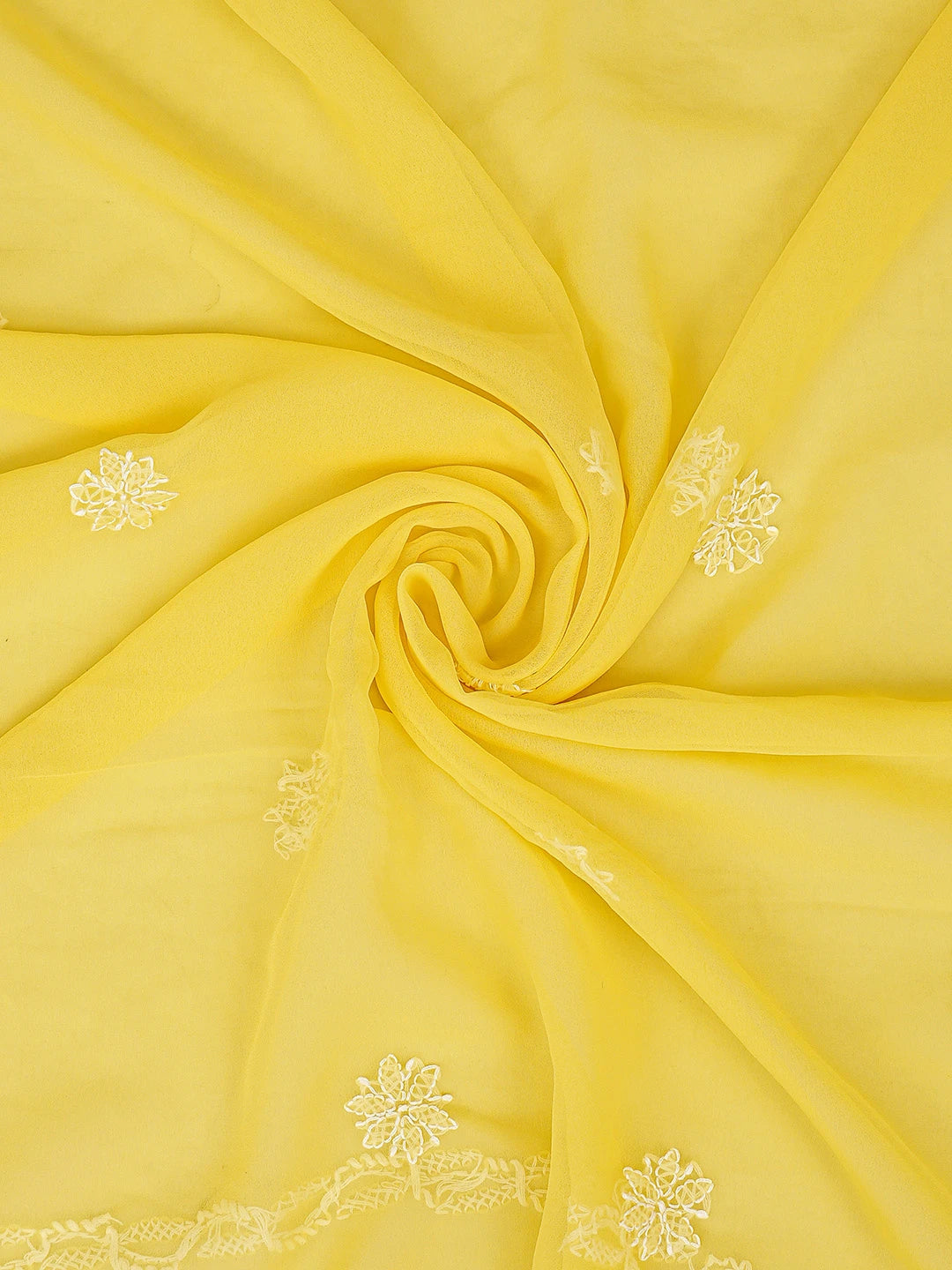Ada Hand Embroidered Yellow Georgette Lucknowi Chikankari Unstitched Suit Piece 01A879218