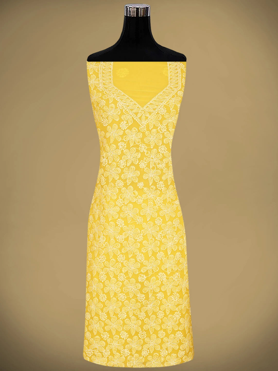 Ada Hand Embroidered Yellow Georgette Lucknowi Chikankari Unstitched Suit Piece 01A879218