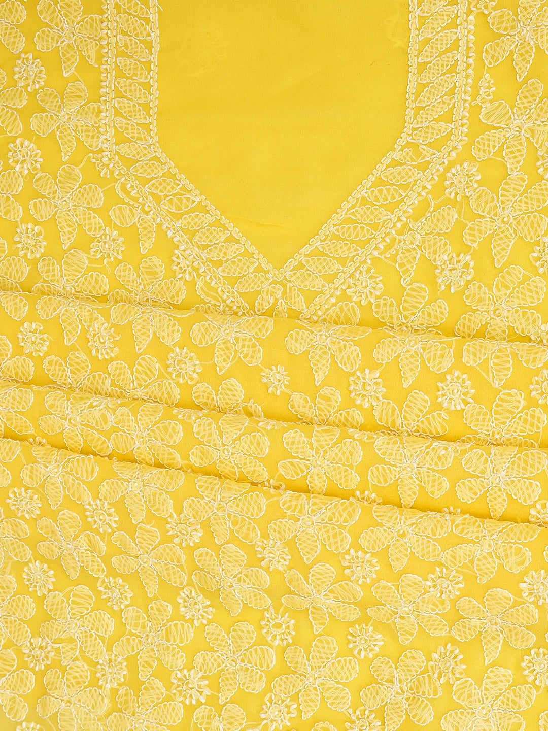 Ada Hand Embroidered Yellow Georgette Lucknowi Chikankari Unstitched Suit Piece 01A879218