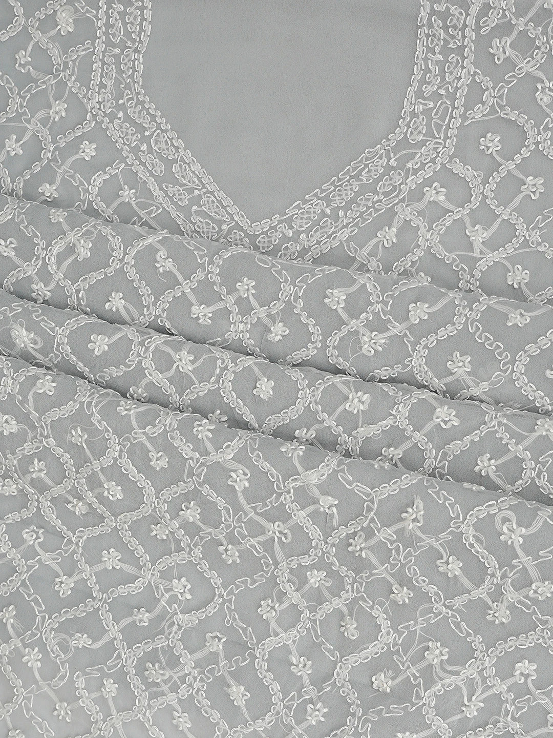 Ada Hand Embroidered Grey Georgette Lucknowi Chikankari Unstitched Suit Piece 01A879203