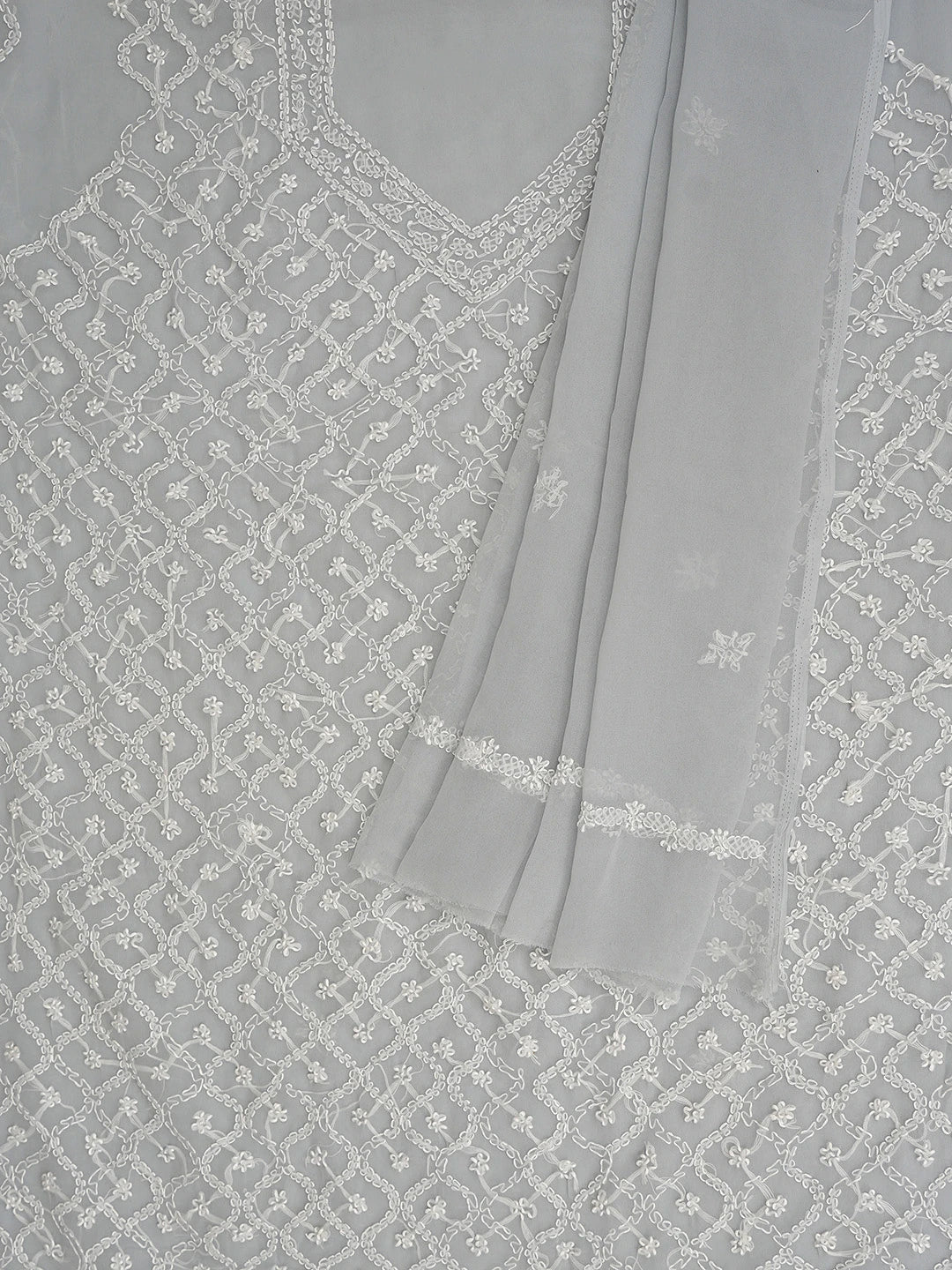 Ada Hand Embroidered Grey Georgette Lucknowi Chikankari Unstitched Suit Piece 01A879203