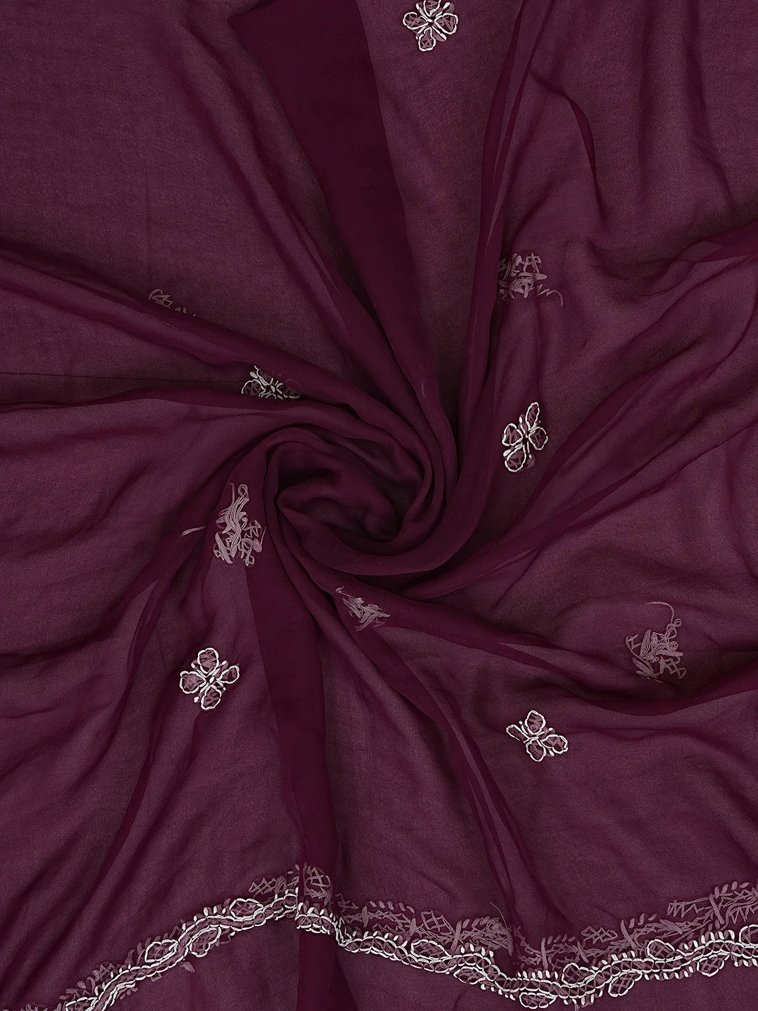 Ada Hand Embroidered Wine Georgette Lucknowi Chikankari Unstitched Suit Piece 01A879240