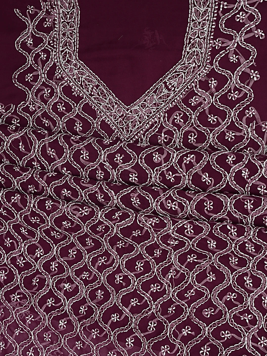 Ada Hand Embroidered Wine Georgette Lucknowi Chikankari Unstitched Suit Piece 01A879240