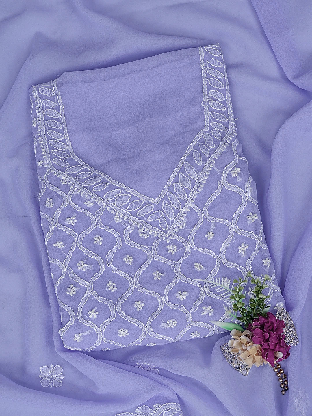 Ada Hand Embroidered Lavender Georgette Lucknowi Chikankari Unstitched Suit Piece 01A879241