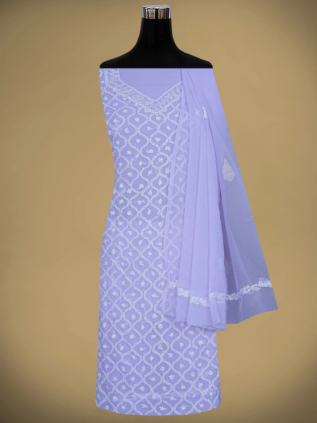 Ada Hand Embroidered Lavender Georgette Lucknowi Chikankari Unstitched Suit Piece 01A879241