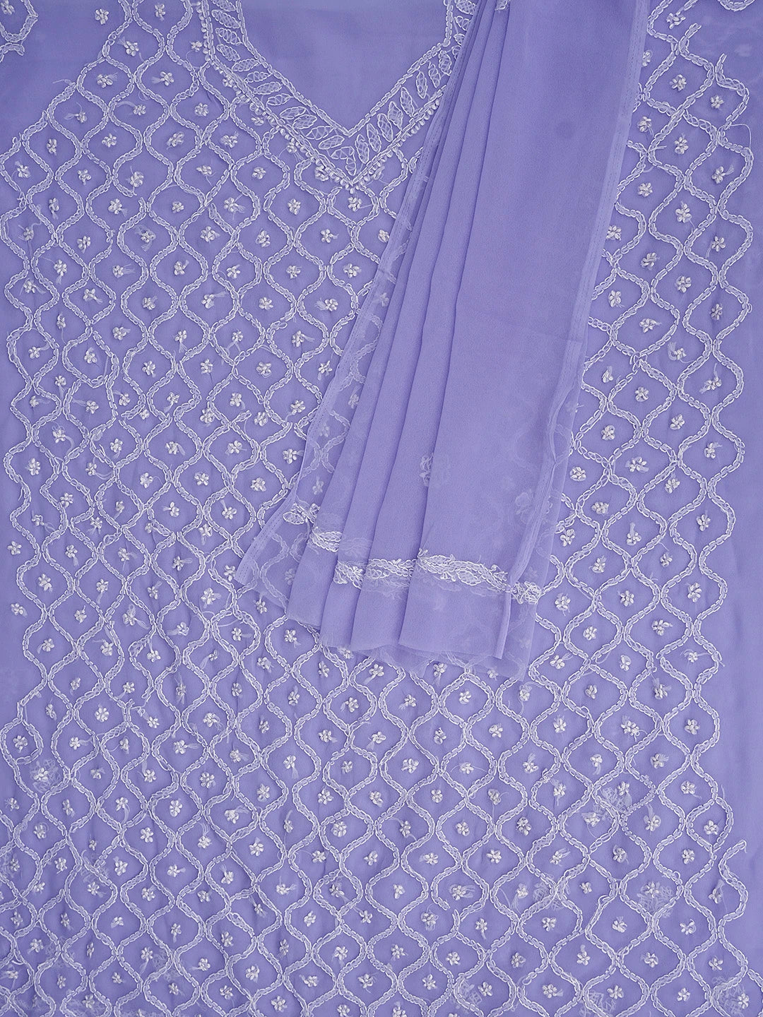 Ada Hand Embroidered Lavender Georgette Lucknowi Chikankari Unstitched Suit Piece 01A879241