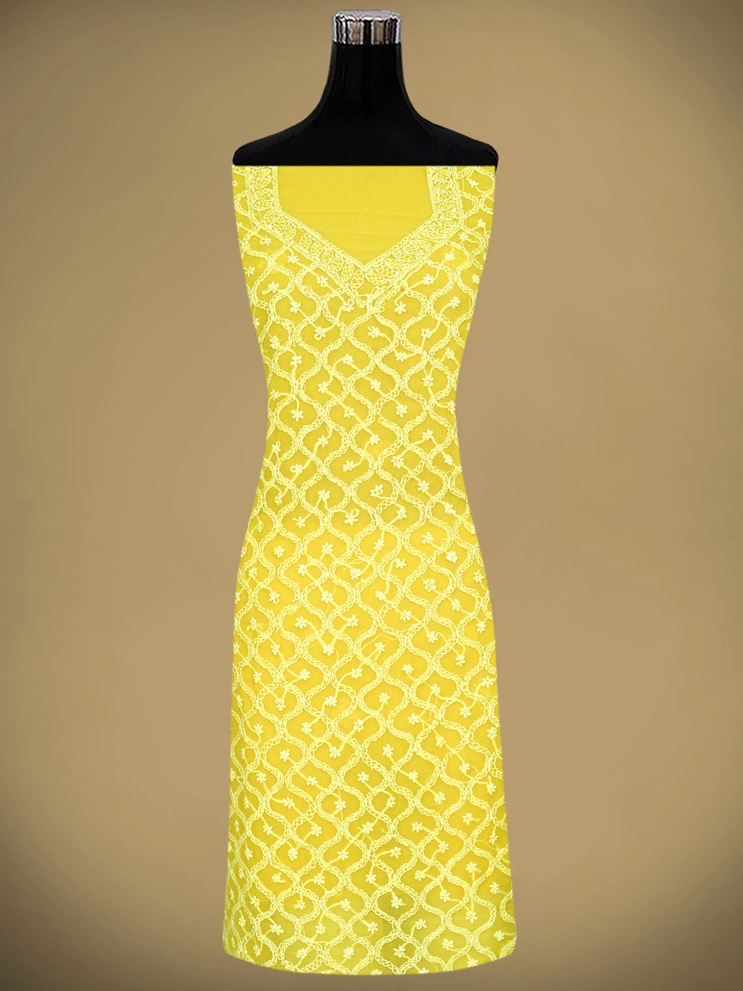 Ada Hand Embroidered Yellow Georgette Lucknowi Chikankari Unstitched Suit Piece 01A879231