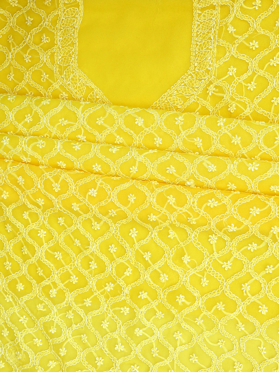 Ada Hand Embroidered Yellow Georgette Lucknowi Chikankari Unstitched Suit Piece 01A879231