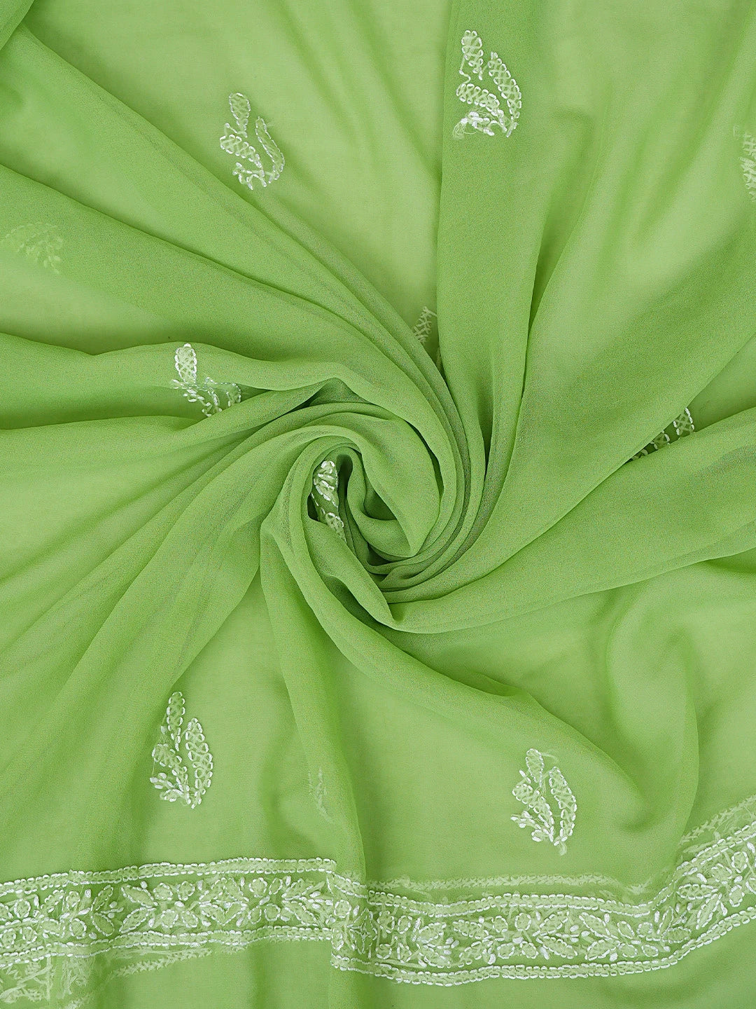 Ada Hand Embroidered Green Georgette Lucknowi Chikankari Unstitched Suit Piece 01A878924