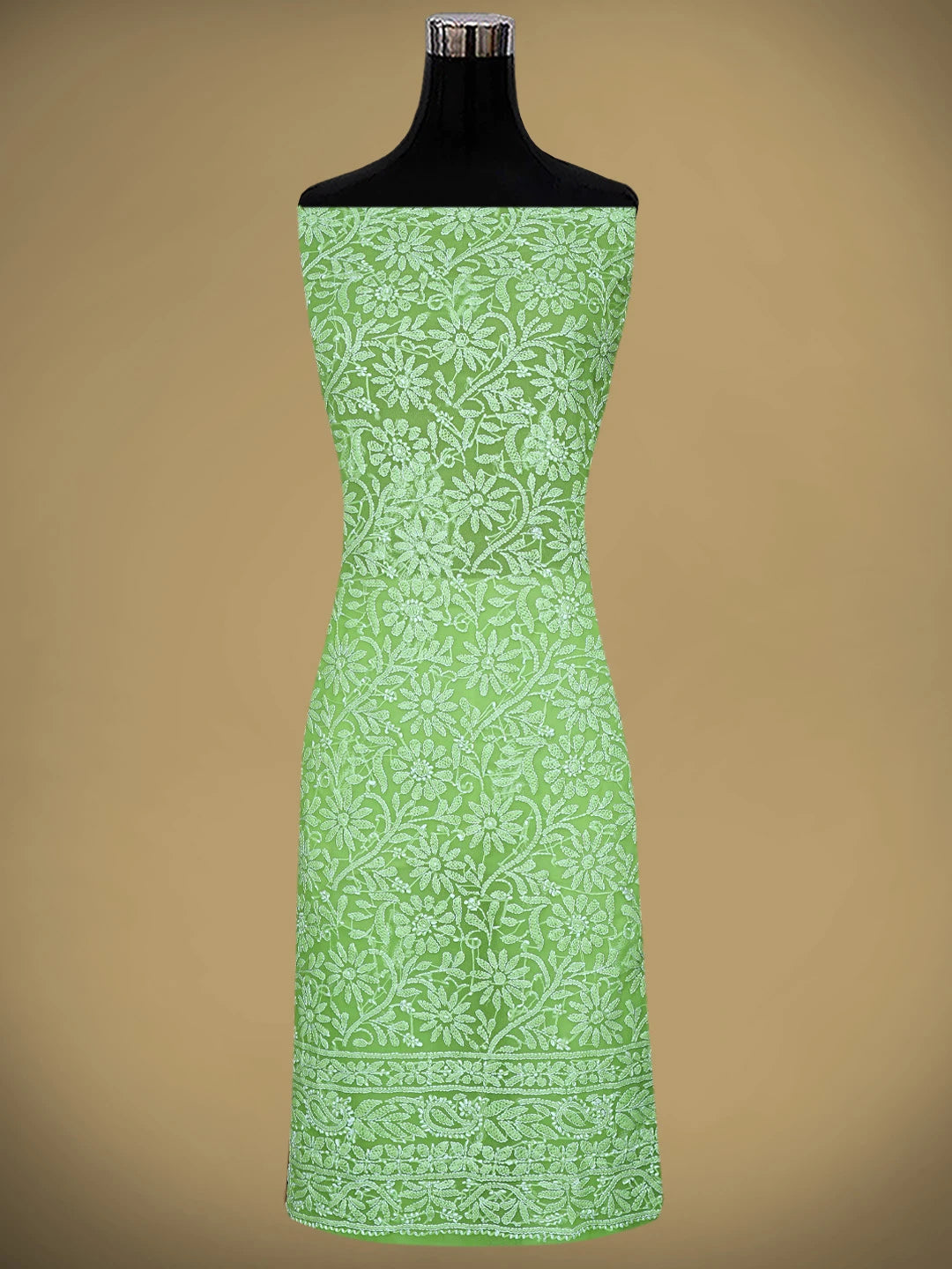 Ada Hand Embroidered Green Georgette Lucknowi Chikankari Unstitched Suit Piece 01A878924