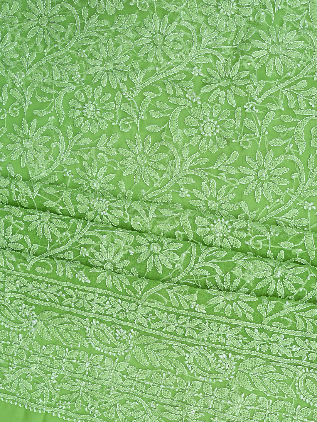 Ada Hand Embroidered Green Georgette Lucknowi Chikankari Unstitched Suit Piece 01A878924