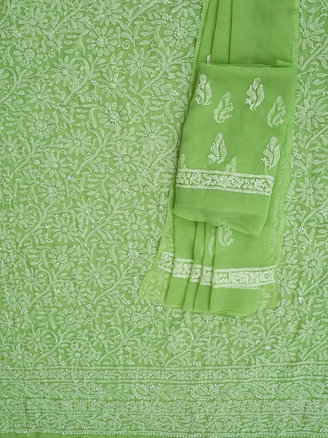 Ada Hand Embroidered Green Georgette Lucknowi Chikankari Unstitched Suit Piece 01A878924