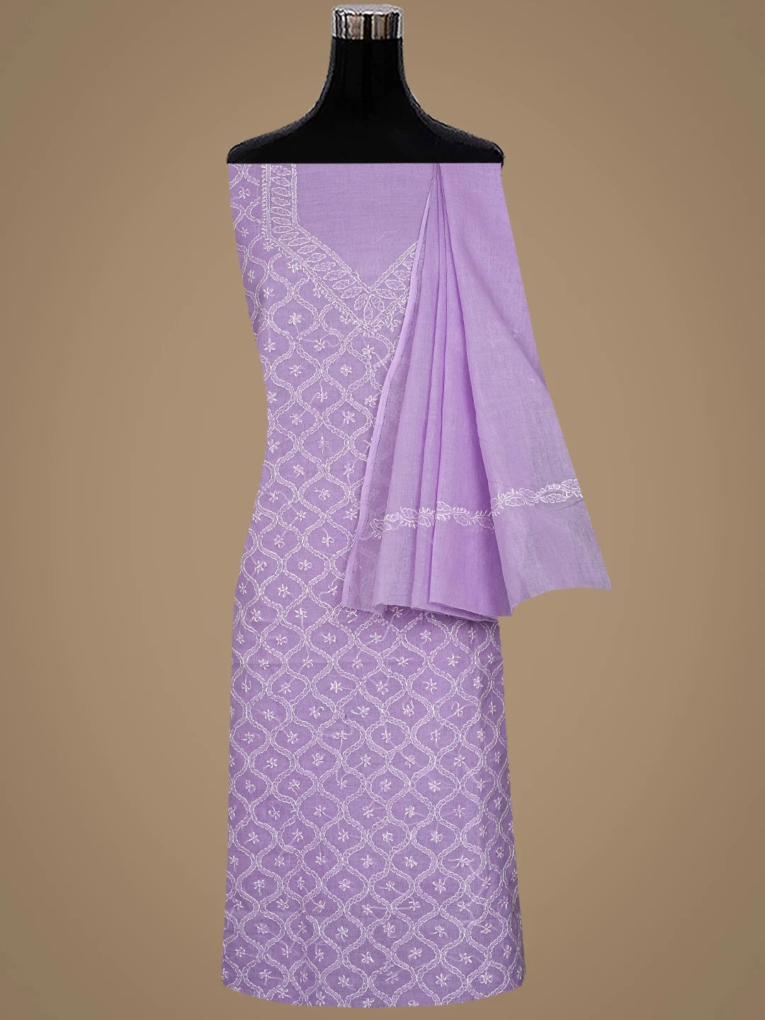 Ada Hand Embroidered Lavender Cotton Lucknowi Chikankari Unstitched Suit Piece 01A854949