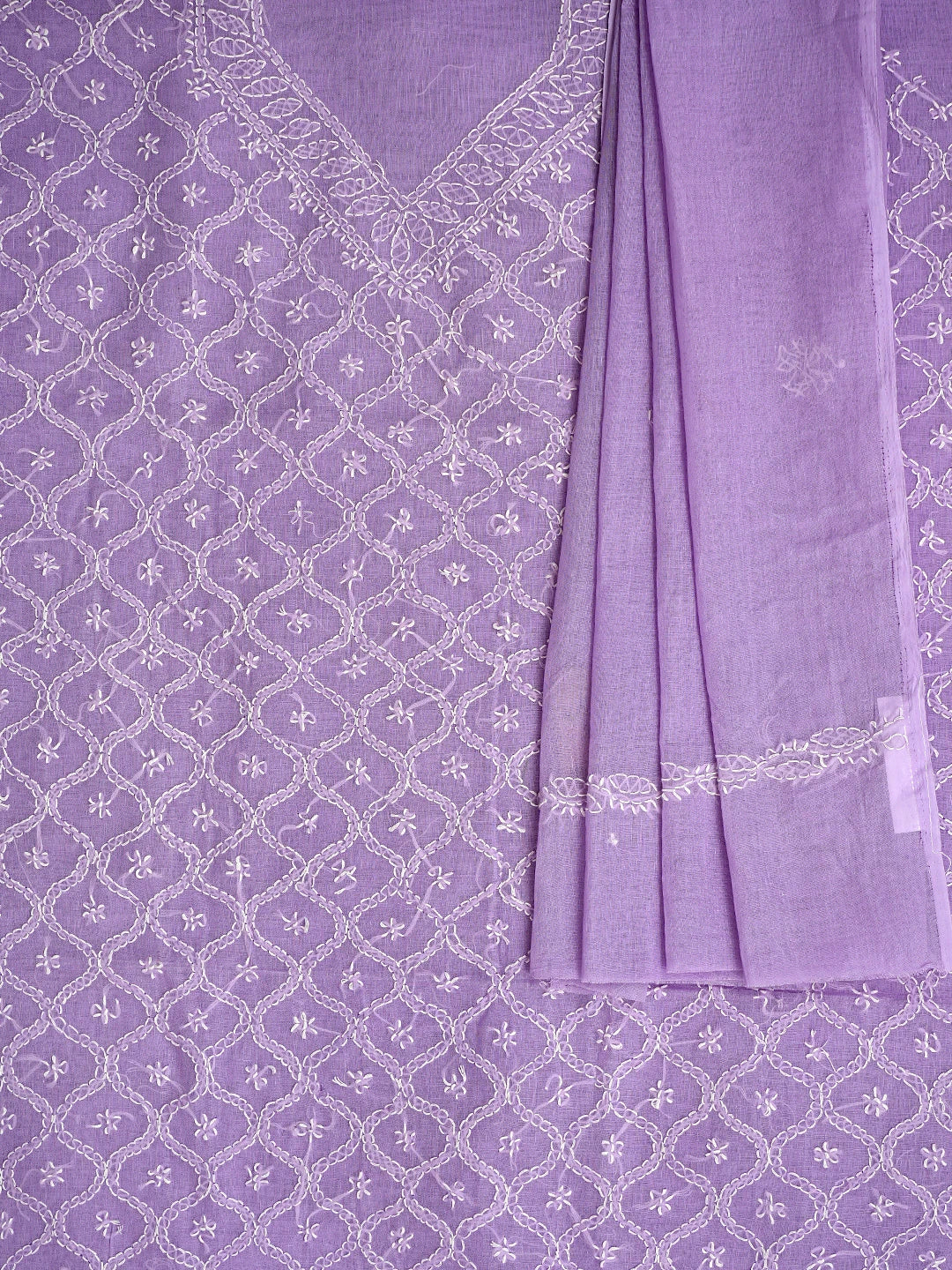 Ada Hand Embroidered Lavender Cotton Lucknowi Chikankari Unstitched Suit Piece 01A854949