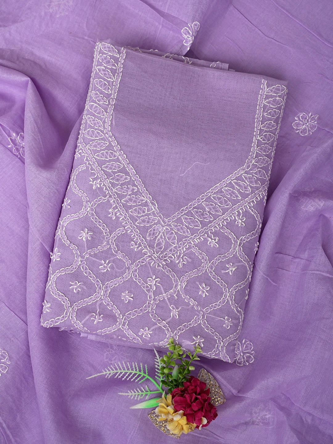 Ada Hand Embroidered Lavender Cotton Lucknowi Chikankari Unstitched Suit Piece 01A854949