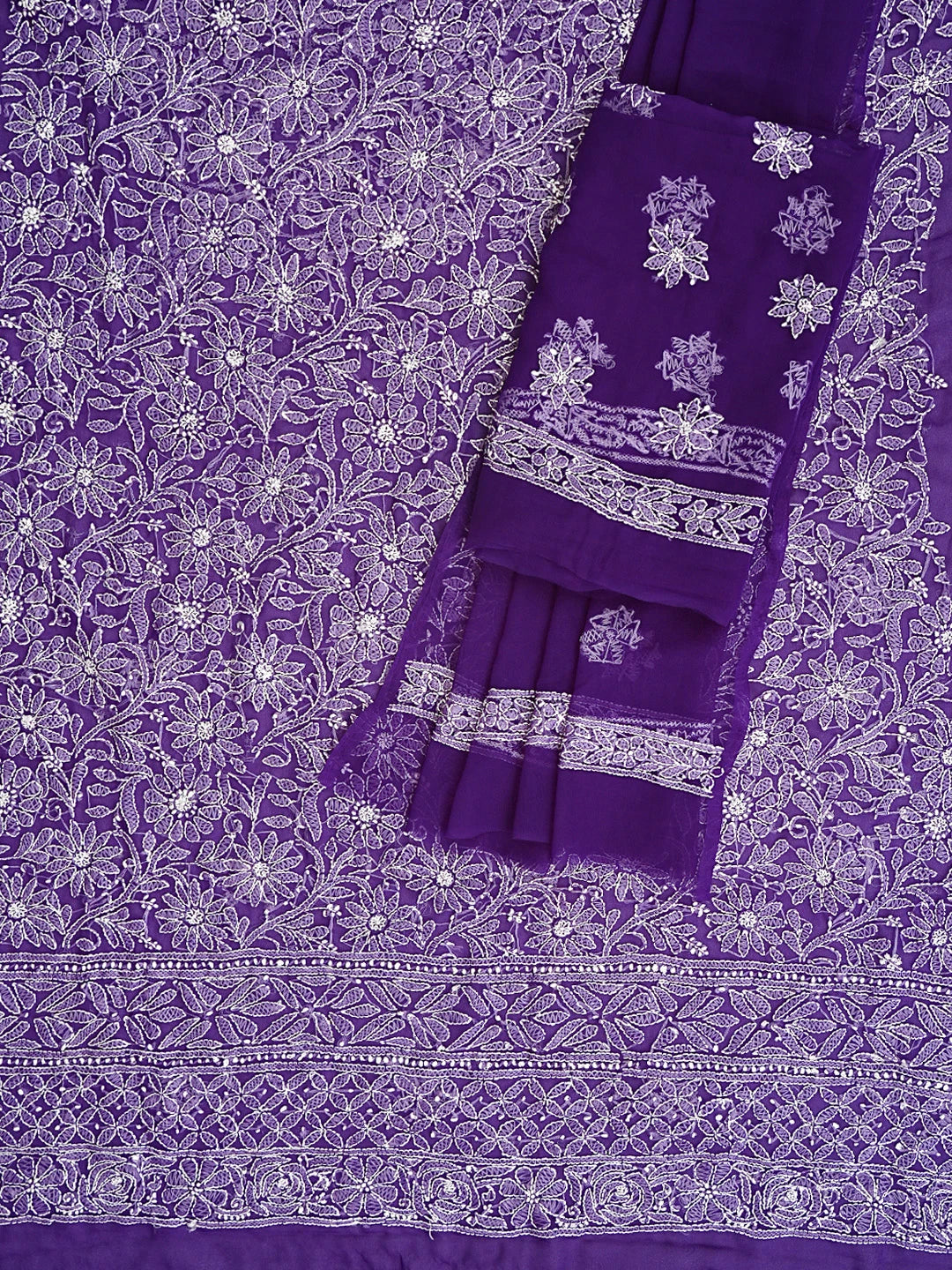 Ada Hand Embroidered Purple Georgette Lucknowi Chikankari Unstitched Suit Piece 01A878925