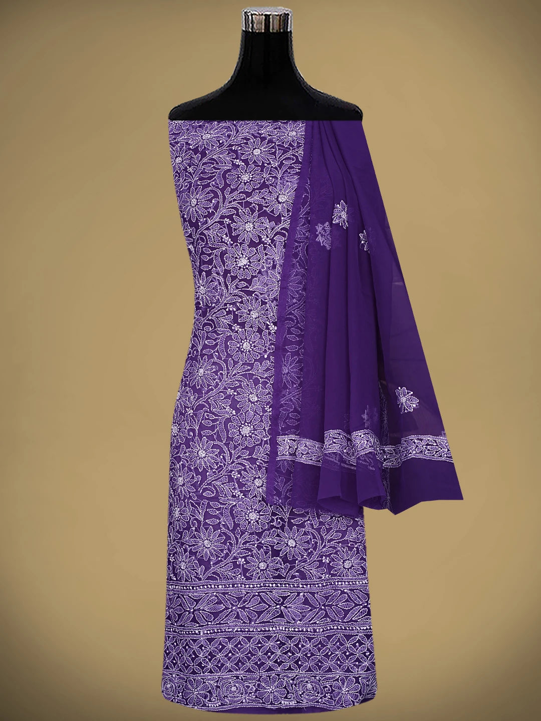 Ada Hand Embroidered Purple Georgette Lucknowi Chikankari Unstitched Suit Piece 01A878925