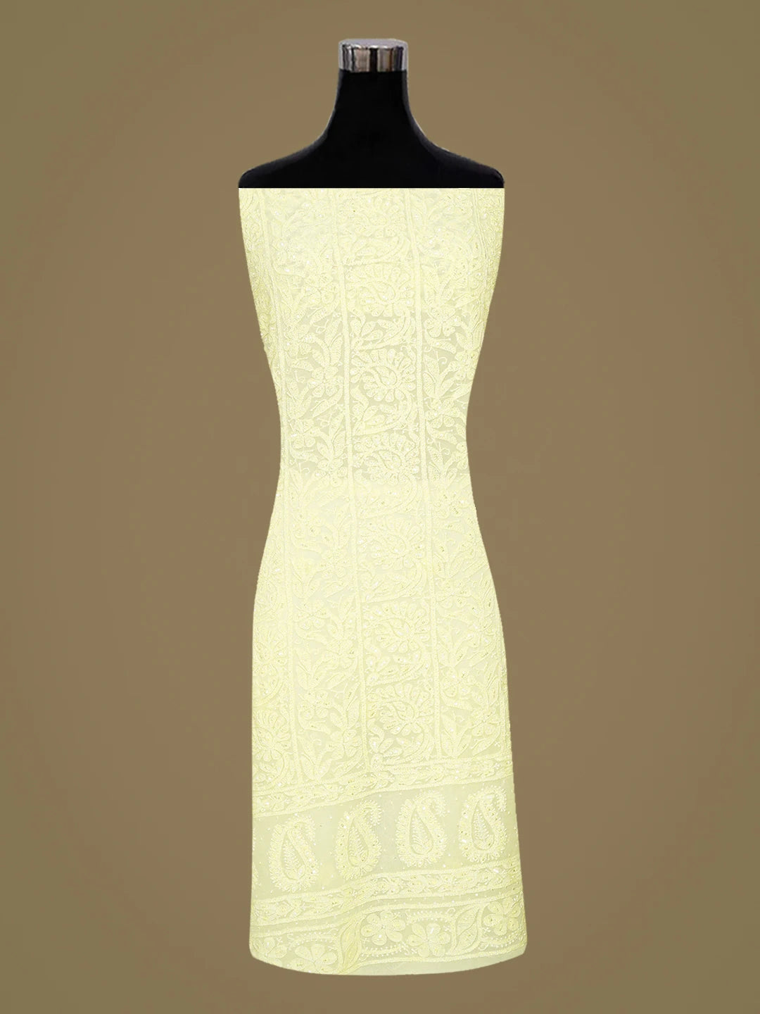 Ada Hand Embroidered Lemon Viscose Georgette Lucknowi Chikankari Unstitched Kurta Dupatta Set With Cutdana Work 01A811759