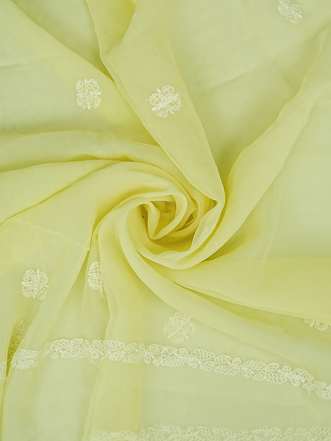 Ada Hand Embroidered Lemon Yellow Georgette Lucknowi Chikankari Unstitched Suit Piece 01A879212