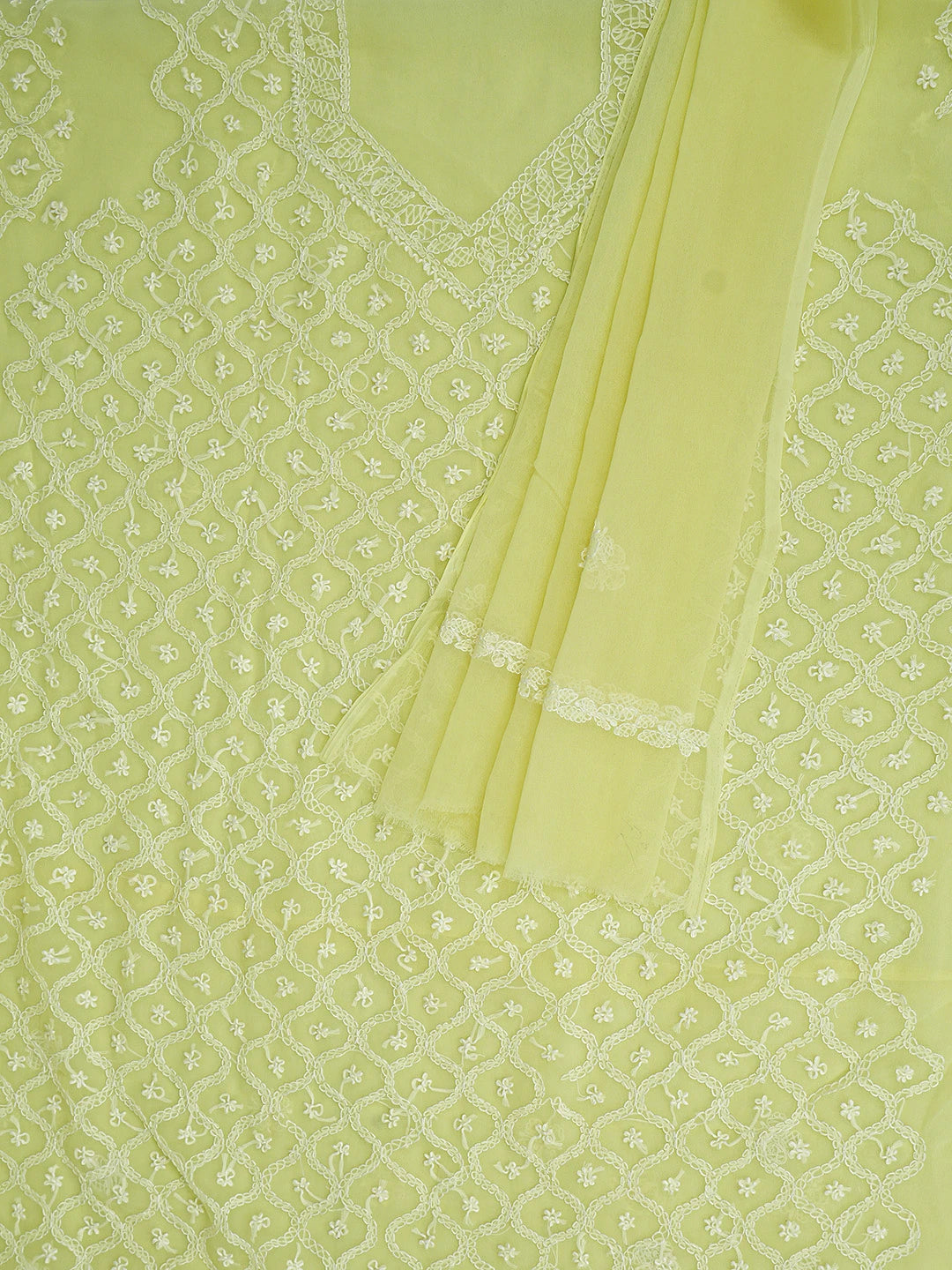 Ada Hand Embroidered Lemon Yellow Georgette Lucknowi Chikankari Unstitched Suit Piece 01A879212