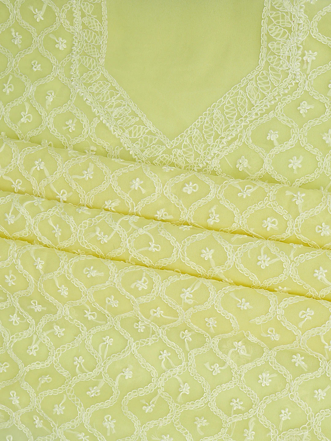 Ada Hand Embroidered Lemon Yellow Georgette Lucknowi Chikankari Unstitched Suit Piece 01A879212