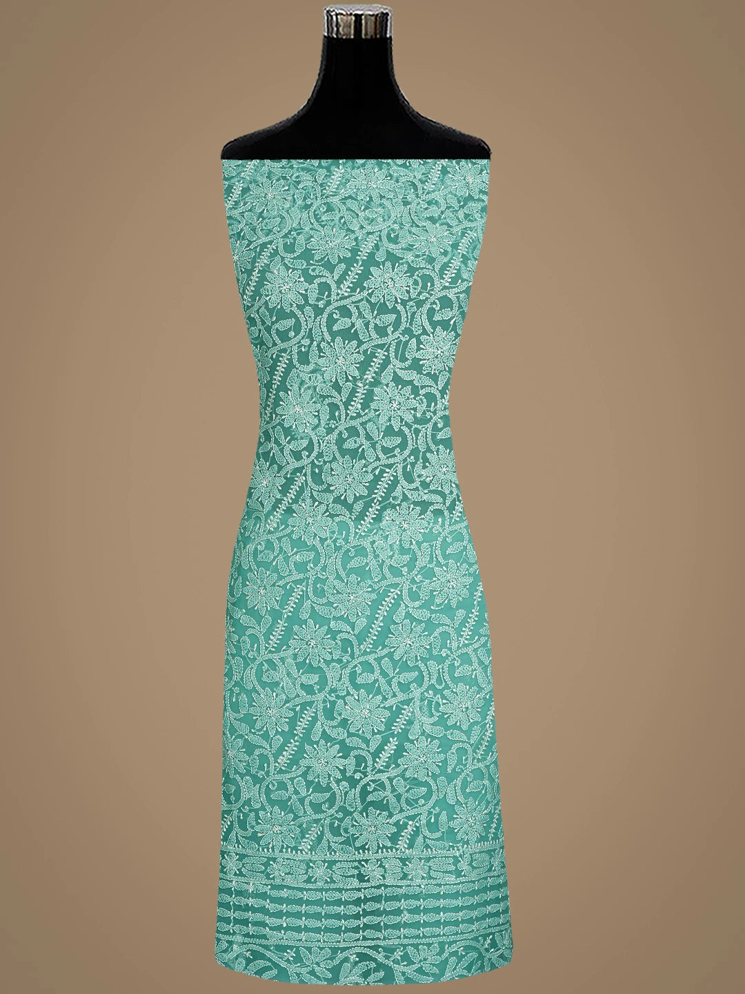 Ada Hand Embroidered Rama Green Georgette Lucknowi Chikankari Unstitched Suit Piece 01A878892
