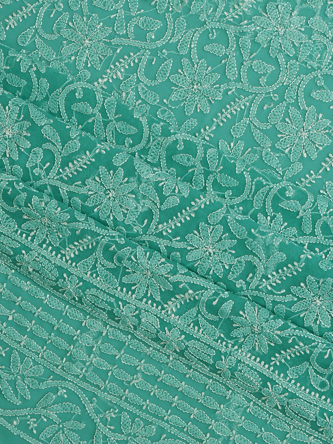Ada Hand Embroidered Rama Green Georgette Lucknowi Chikankari Unstitched Suit Piece 01A878892