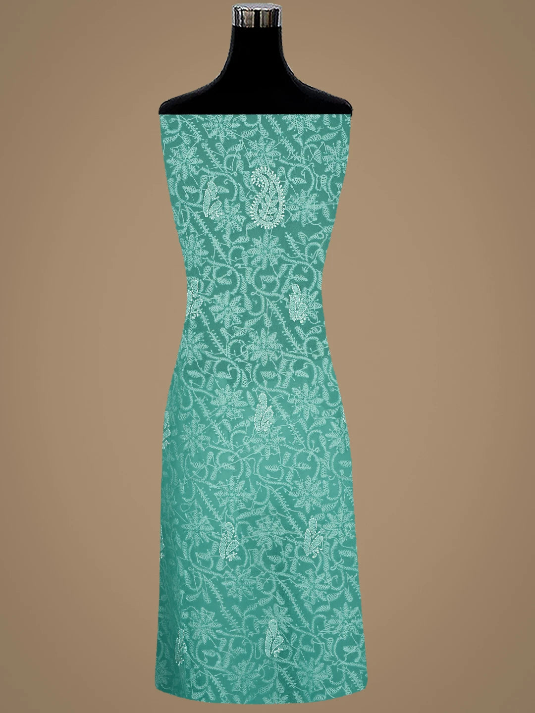 Ada Hand Embroidered Rama Green Georgette Lucknowi Chikankari Unstitched Suit Piece 01A878892