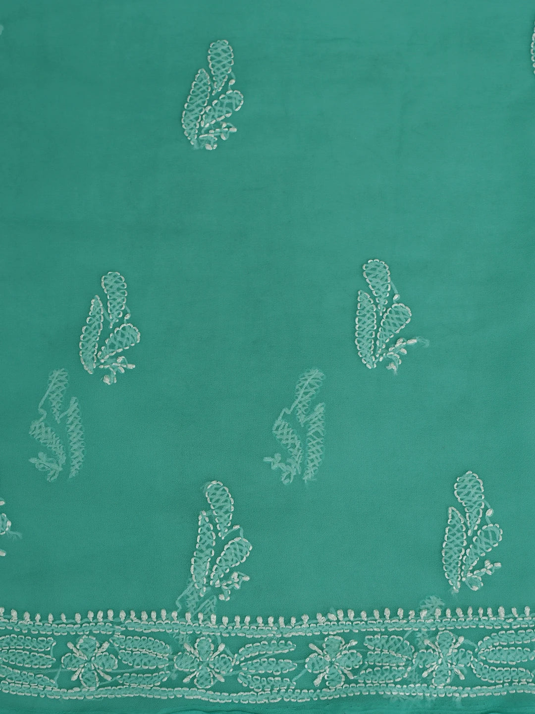 Ada Hand Embroidered Rama Green Georgette Lucknowi Chikankari Unstitched Suit Piece 01A878892