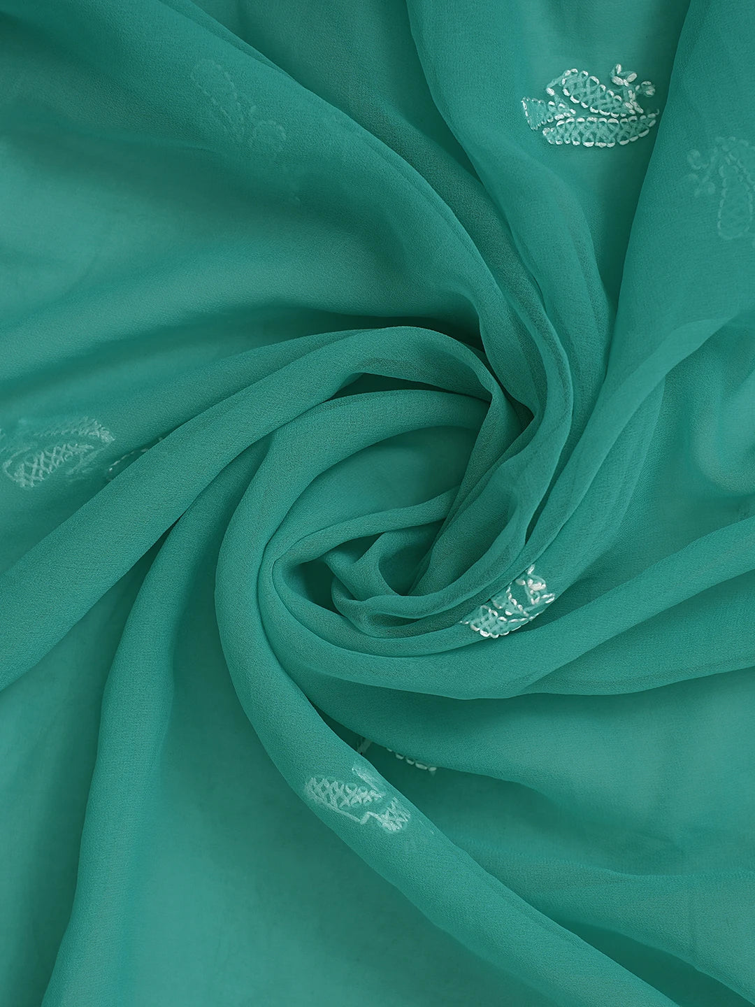 Ada Hand Embroidered Rama Green Georgette Lucknowi Chikankari Unstitched Suit Piece 01A878892
