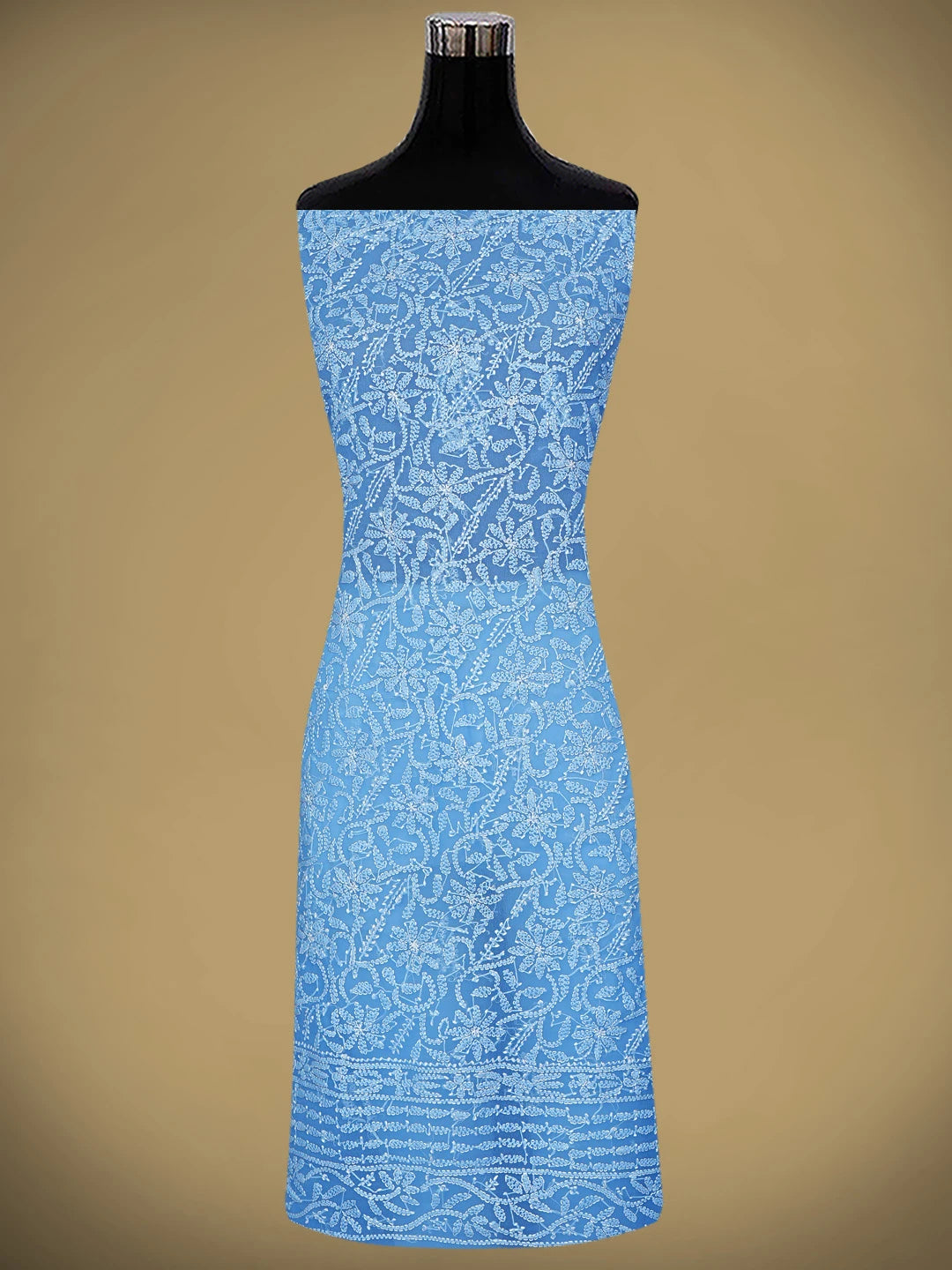 Ada Hand Embroidered Blue Georgette Lucknowi Chikankari Unstitched Suit Piece 01A878917