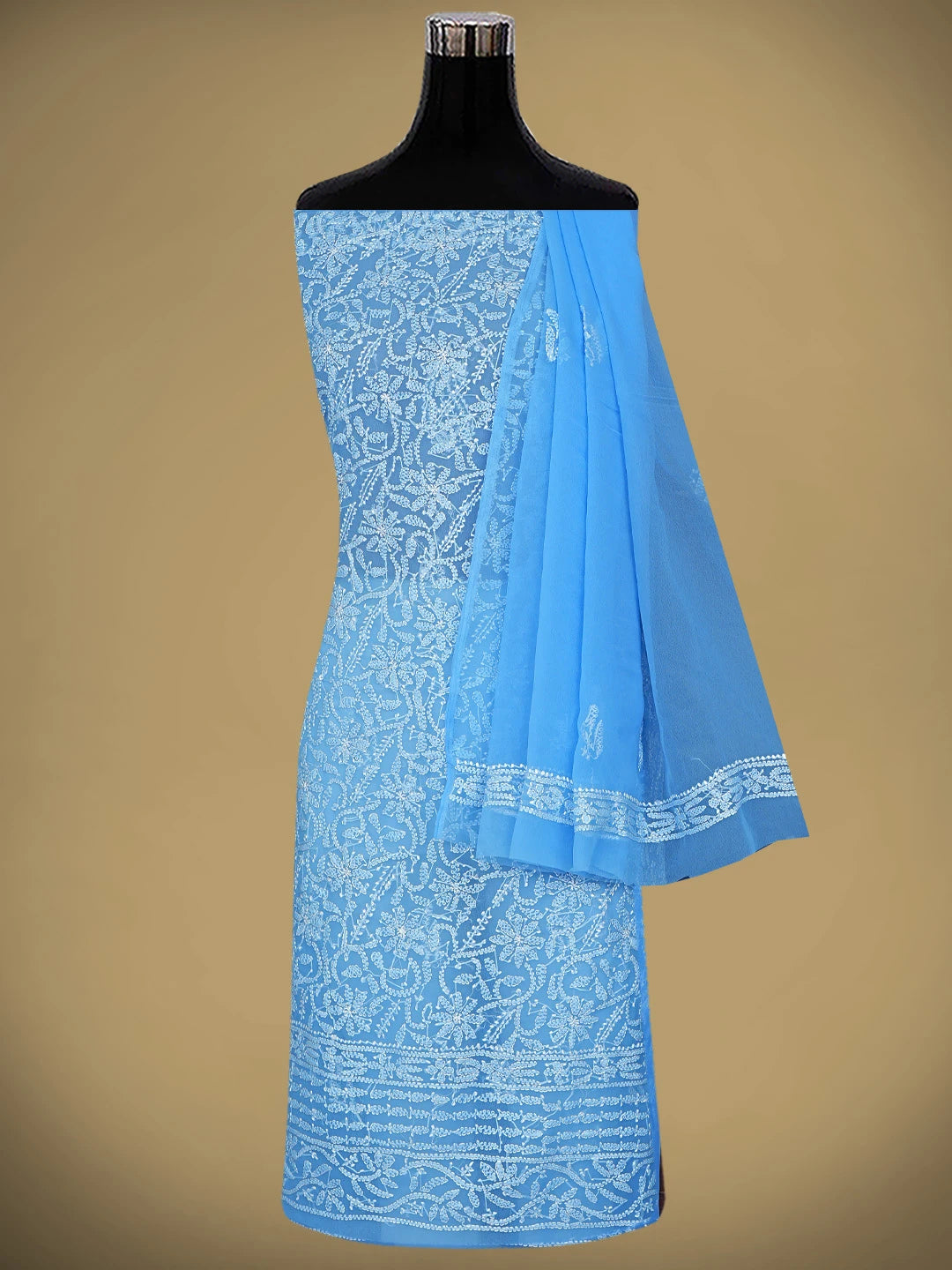 Ada Hand Embroidered Blue Georgette Lucknowi Chikankari Unstitched Suit Piece 01A878917