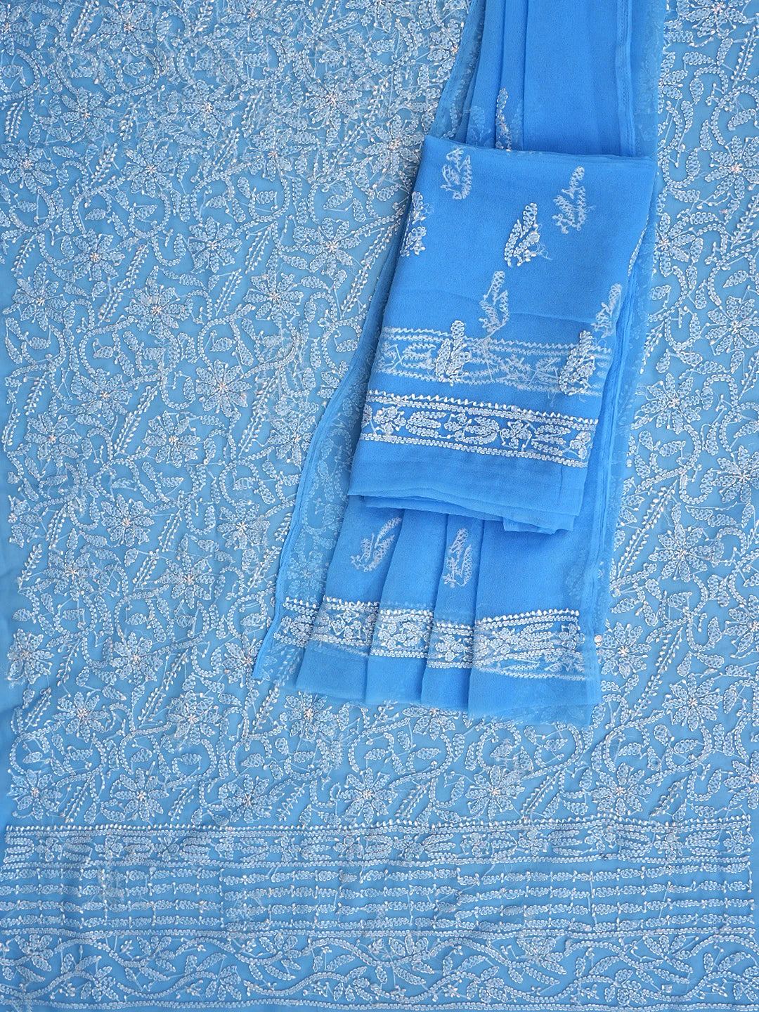 Ada Hand Embroidered Blue Georgette Lucknowi Chikankari Unstitched Suit Piece 01A878917