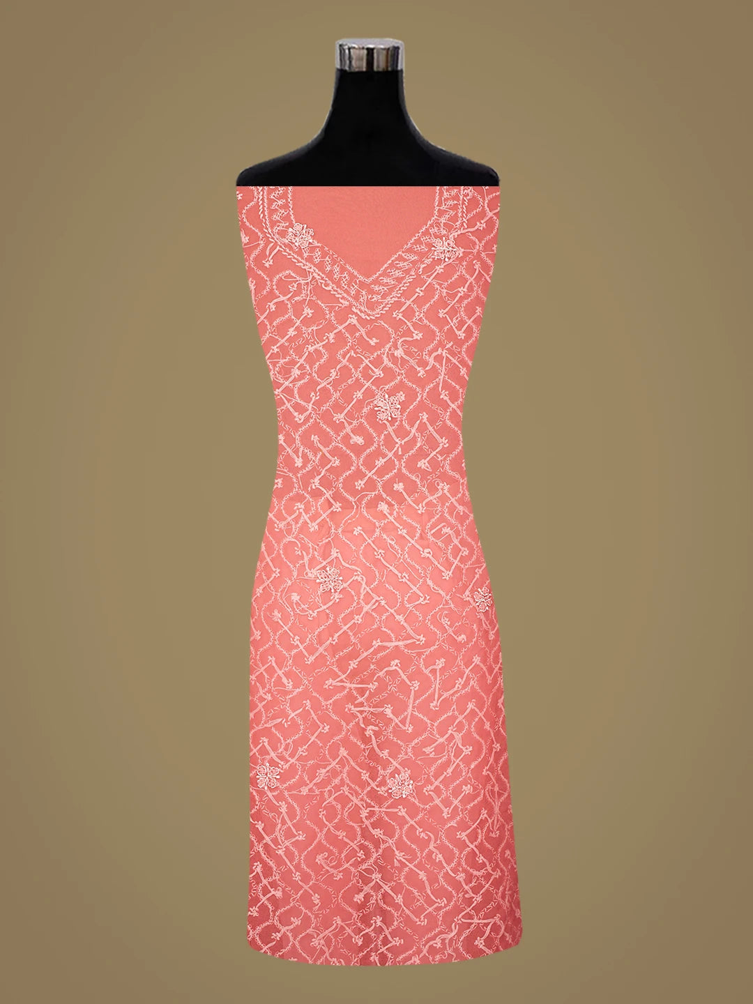 Ada Hand Embroidered Carrot Pink Georgette Lucknowi Chikankari Unstitched Suit Piece 01A879243