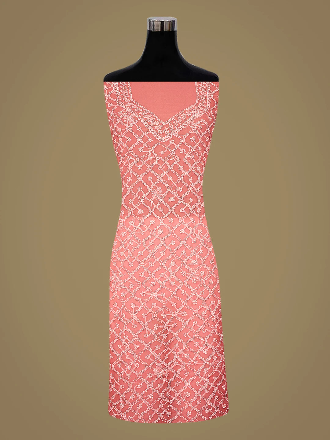 Ada Hand Embroidered Carrot Pink Georgette Lucknowi Chikankari Unstitched Suit Piece 01A879243