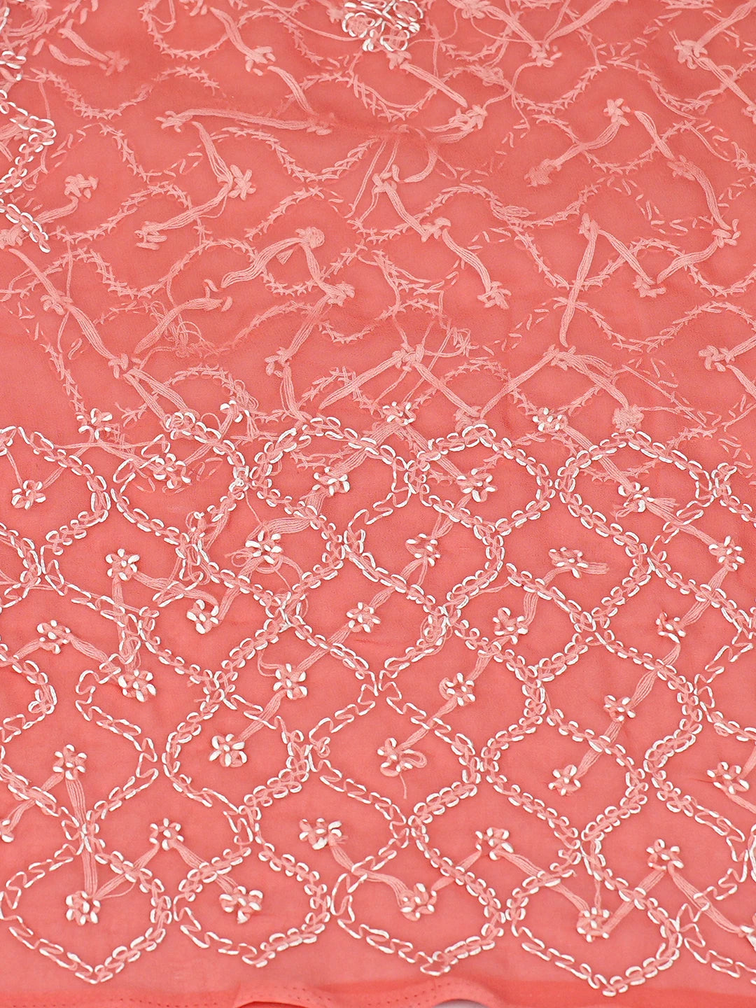 Ada Hand Embroidered Carrot Pink Georgette Lucknowi Chikankari Unstitched Suit Piece 01A879243