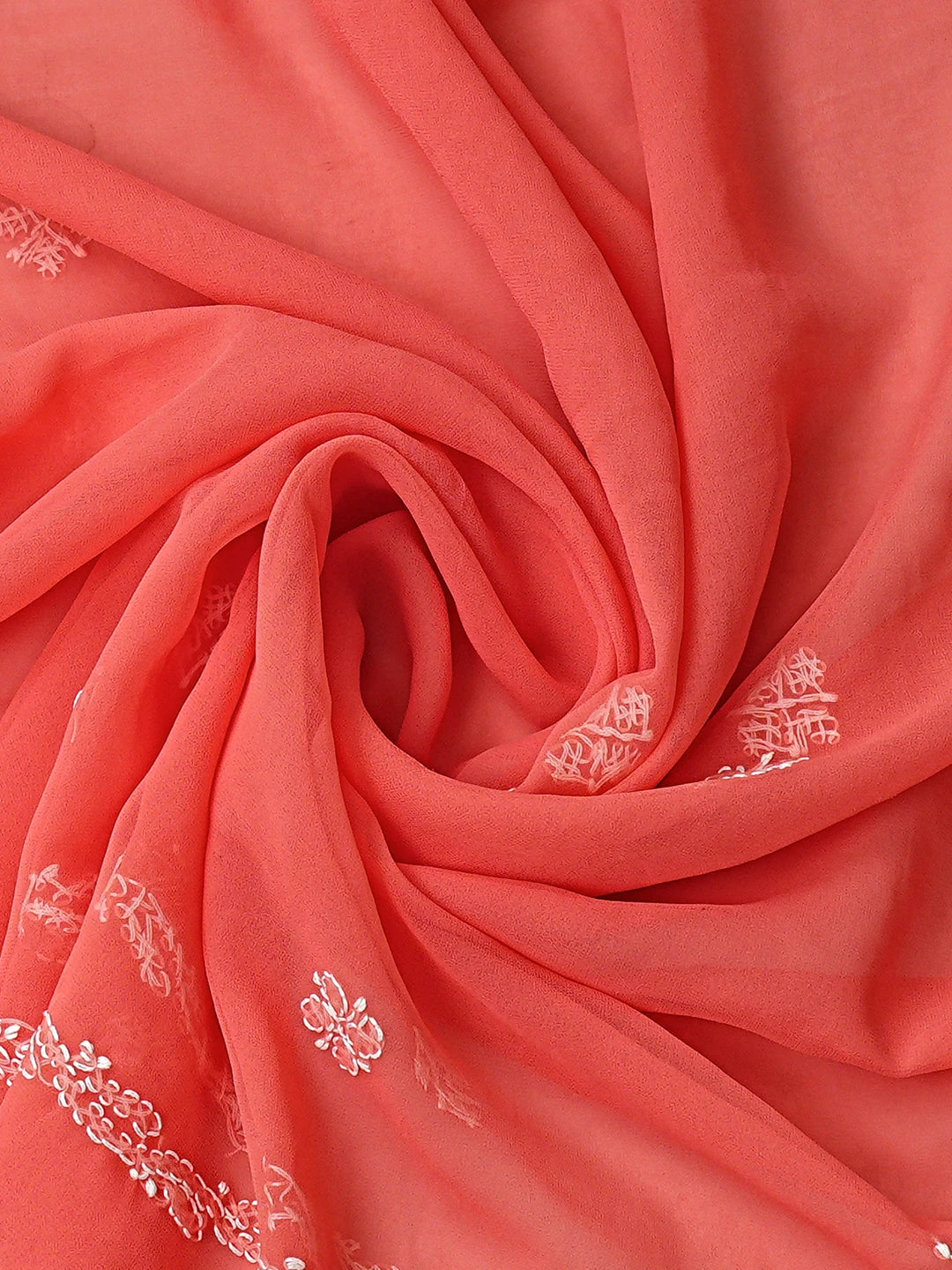 Ada Hand Embroidered Carrot Pink Georgette Lucknowi Chikankari Unstitched Suit Piece 01A879243