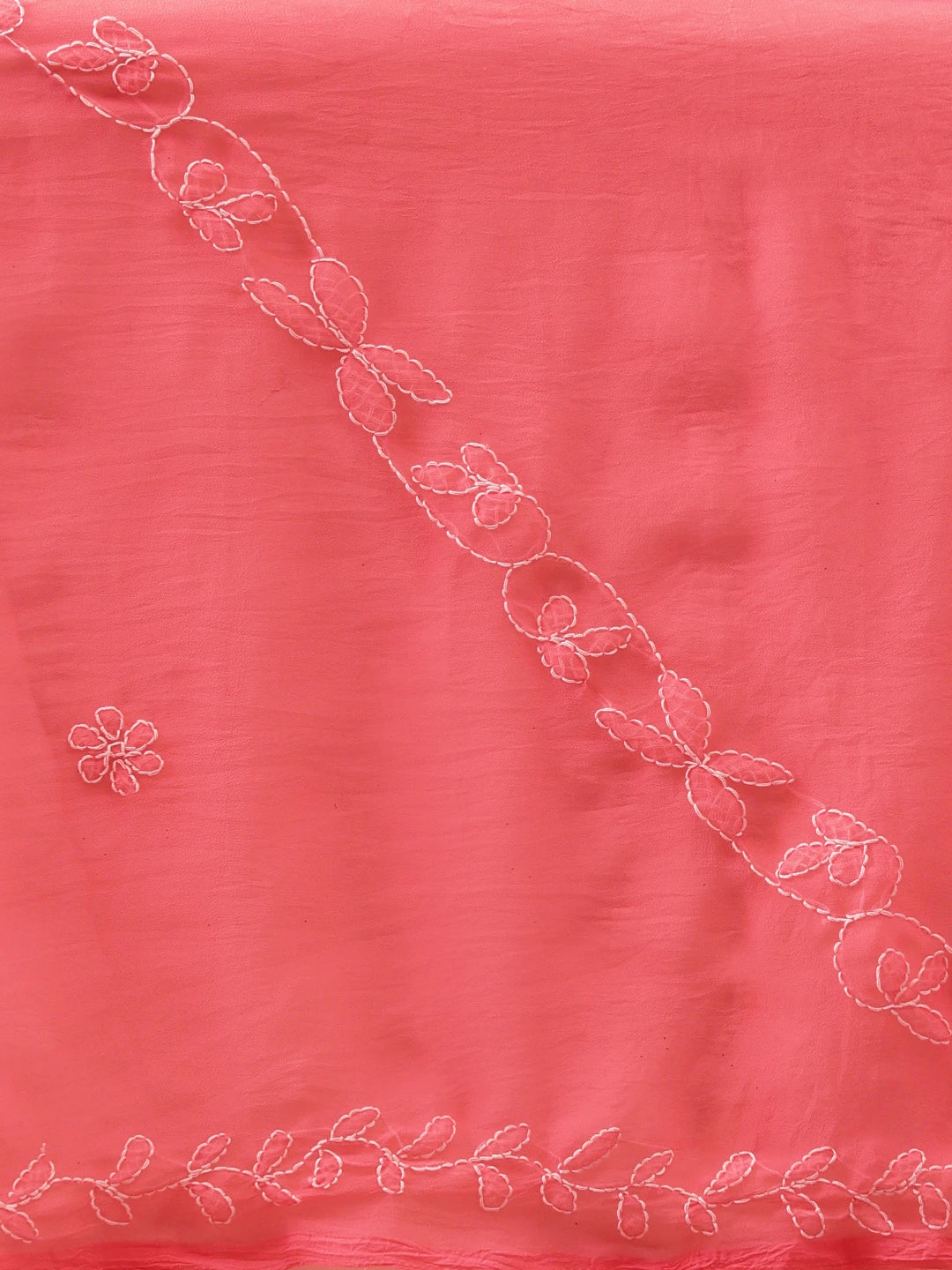 Ada Hand Embroidered Carrot Pink Georgette Lucknowi Chikankari Saree With Blouse 01A853813