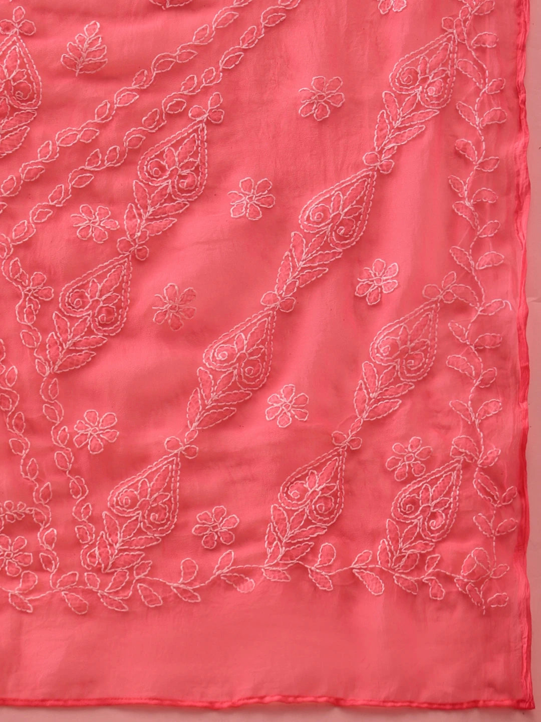 Ada Hand Embroidered Carrot Pink Georgette Lucknowi Chikankari Saree With Blouse 01A853813
