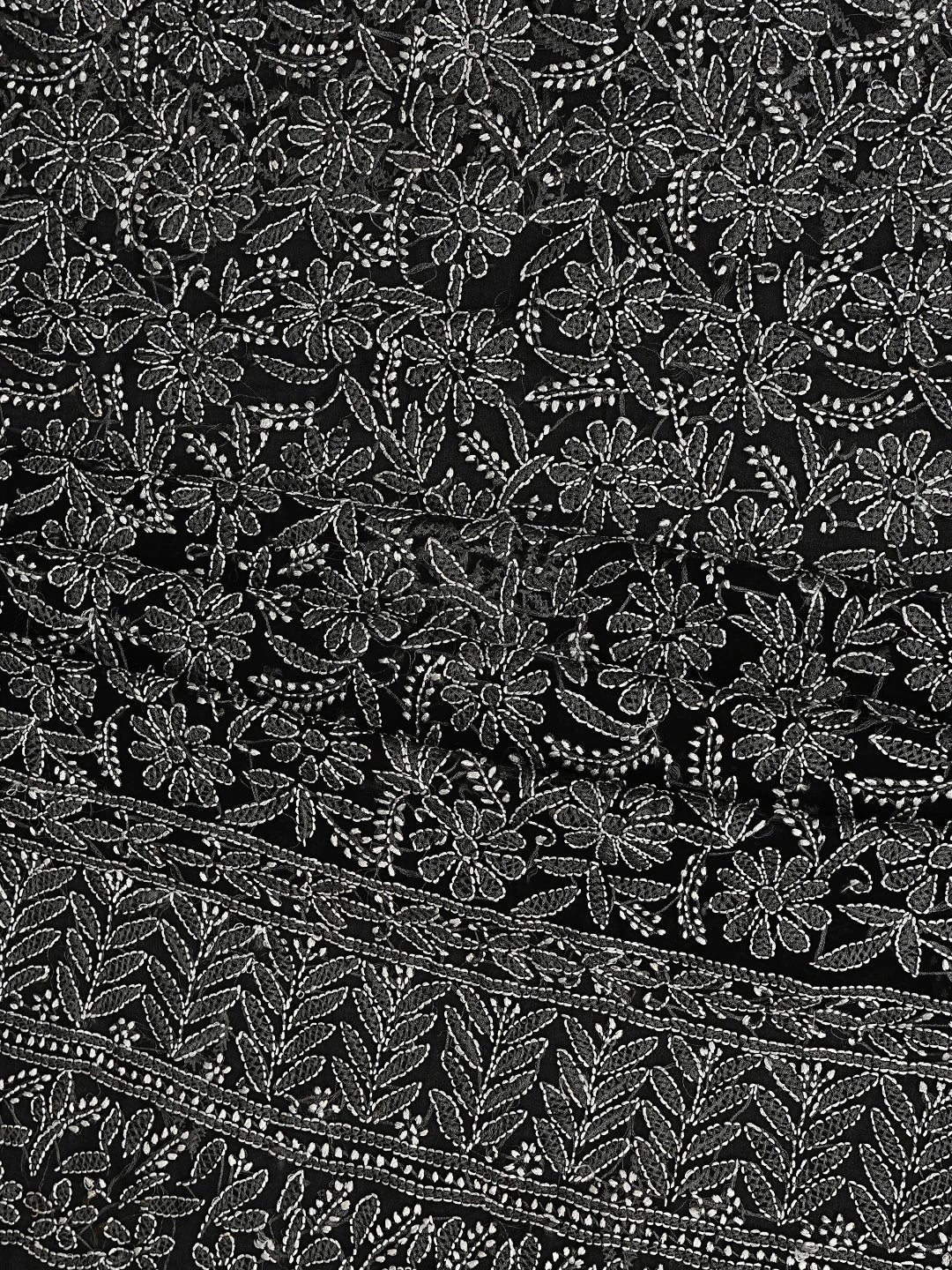 Ada Hand Embroidered Black Georgette Lucknowi Chikankari Unstitched Suit Piece 01A878900