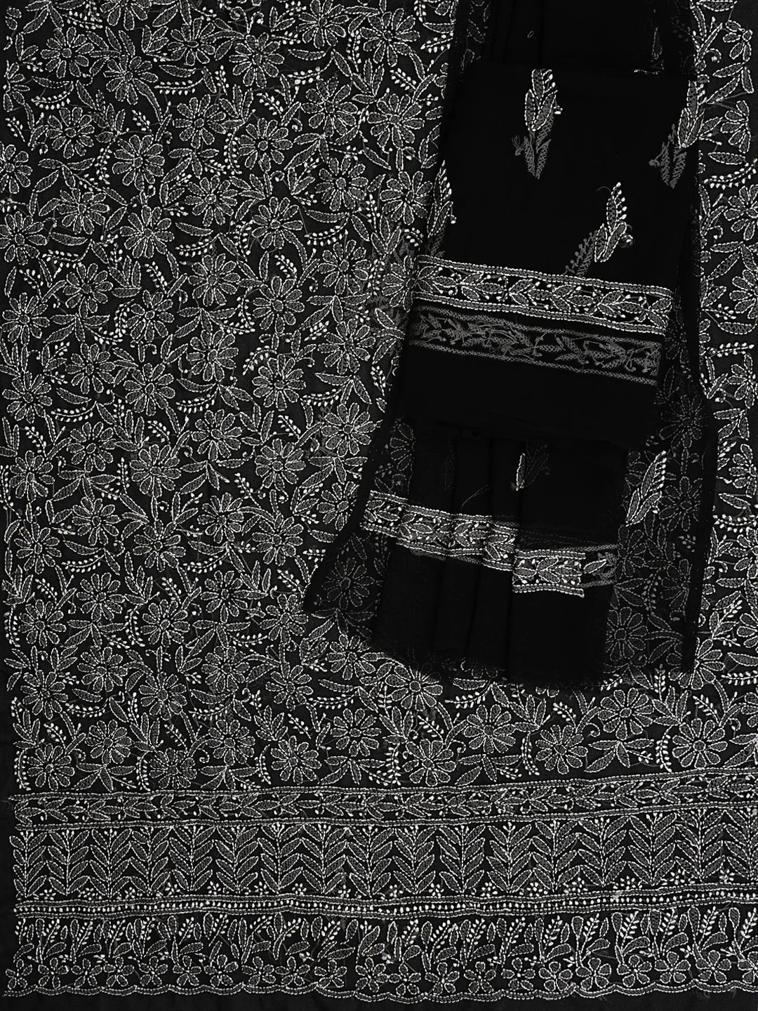 Ada Hand Embroidered Black Georgette Lucknowi Chikankari Unstitched Suit Piece 01A878900