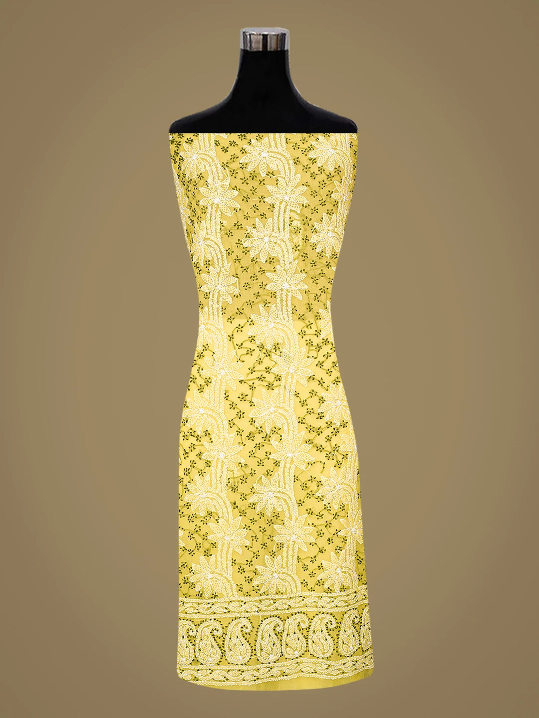 Ada Hand Embroidered Yellow Georgette Lucknowi Chikankari Unstitched Suit Piece 01A872080