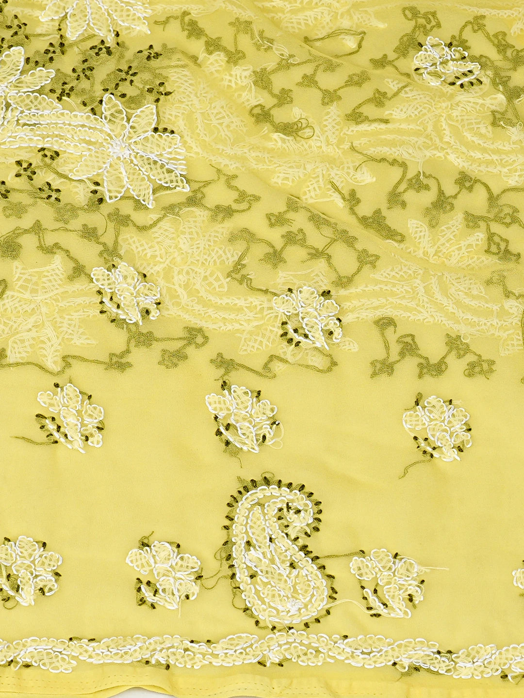 Ada Hand Embroidered Yellow Georgette Lucknowi Chikankari Unstitched Suit Piece 01A872080