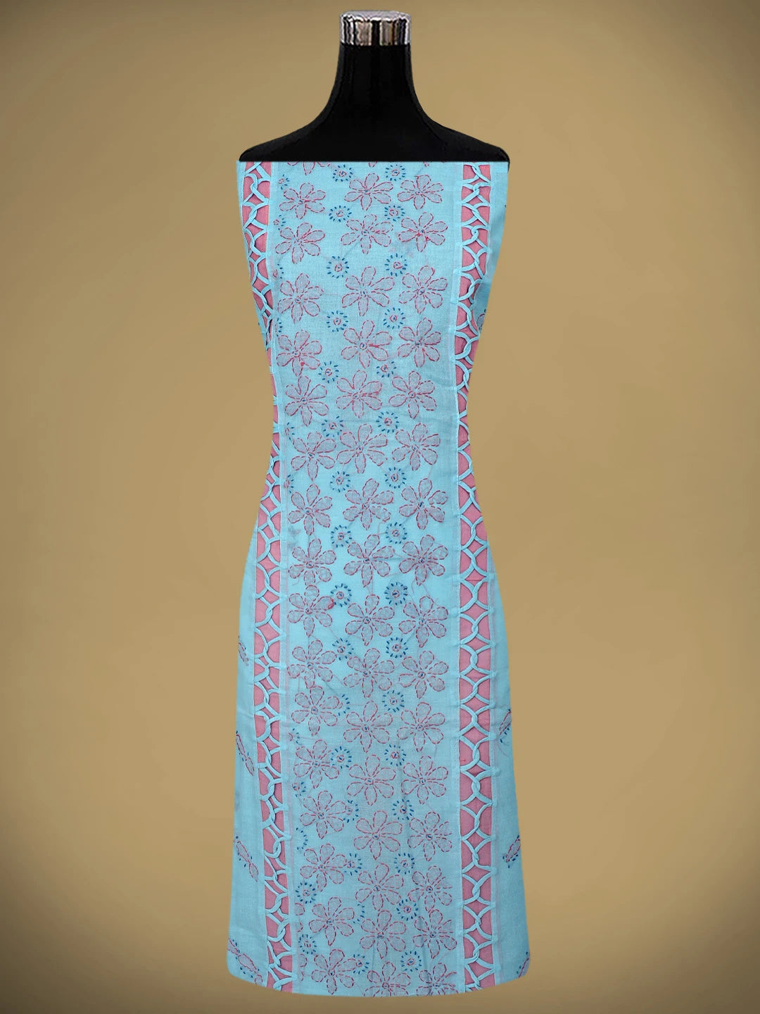Ada Hand Embroidered Blue Cotton Lucknowi Chikankari Unstitched Suit Piece 01A878302