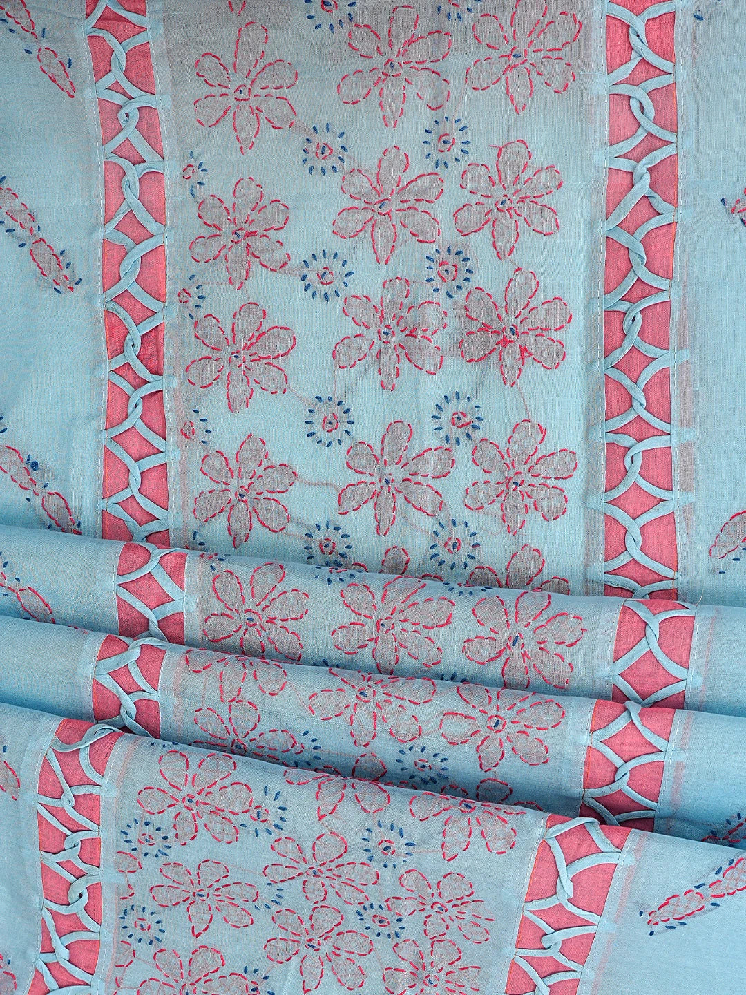 Ada Hand Embroidered Blue Cotton Lucknowi Chikankari Unstitched Suit Piece 01A878302