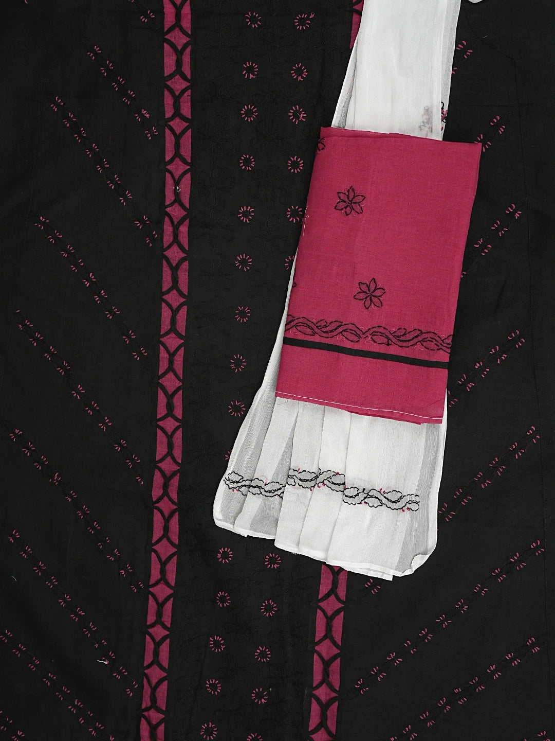 Ada Hand Embroidered Black Cotton Lucknowi Chikankari Unstitched Suit Piece 01A878304