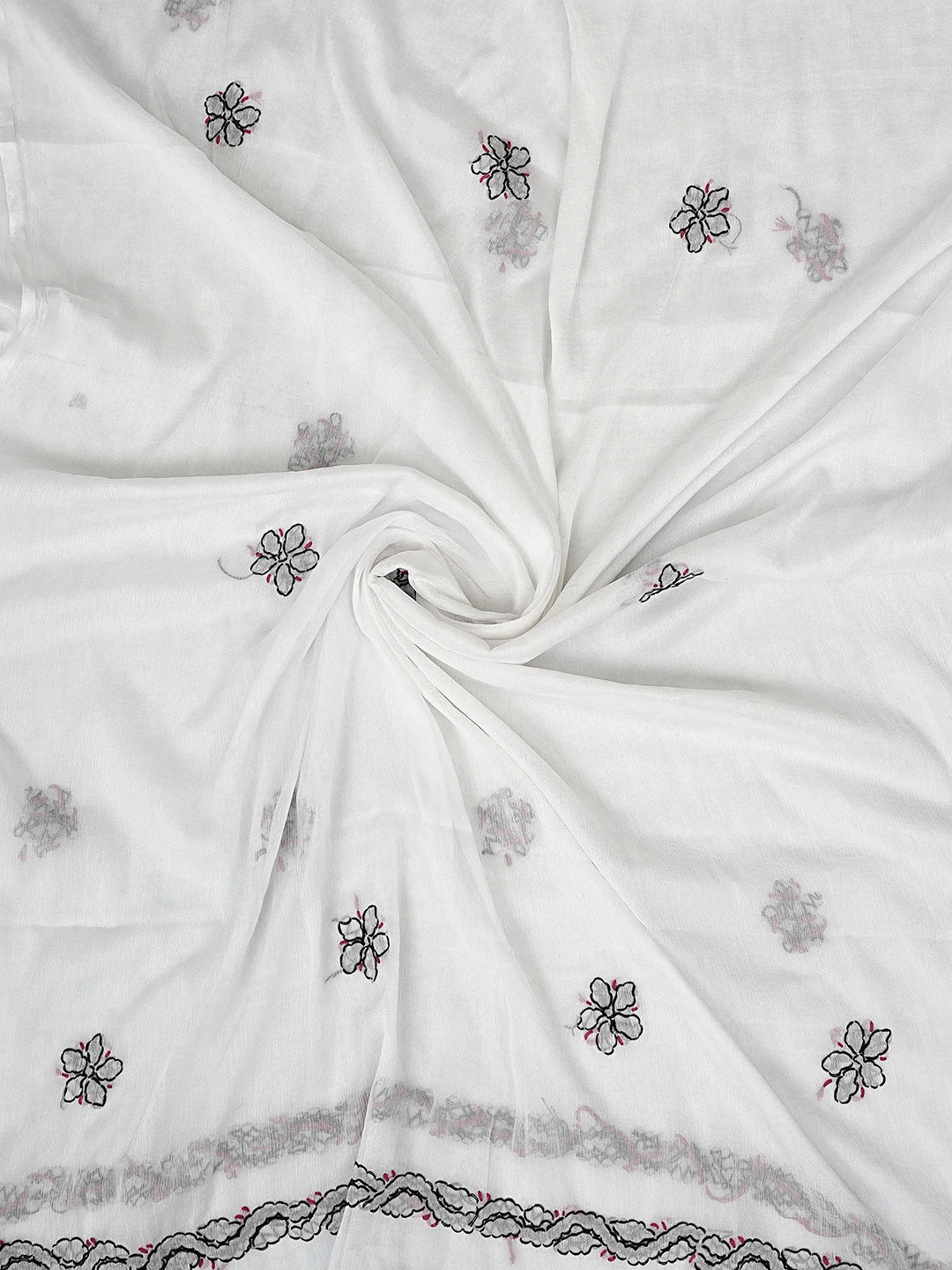 Ada Hand Embroidered Black Cotton Lucknowi Chikankari Unstitched Suit Piece 01A878304